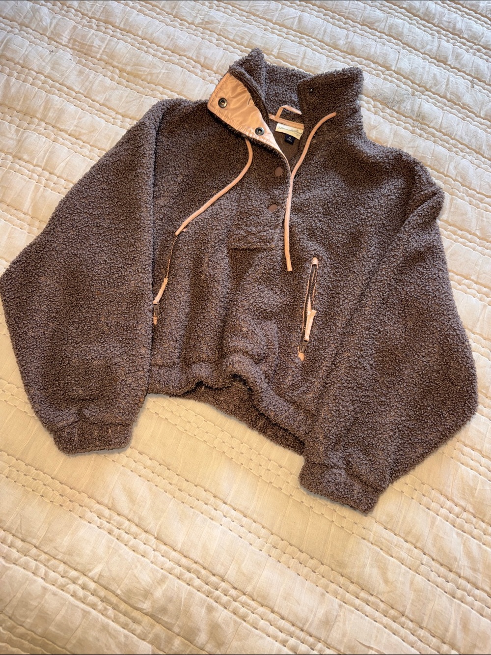 Women’s Fleece Pullover Hoodie - Brown with Pink Trim
